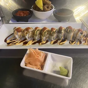 Sushi roll and calamari