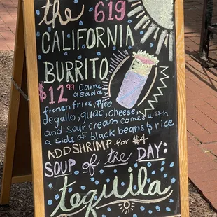 Outside signage, notice the Soup of the Day?