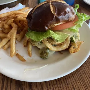 Spicy Turkey - sub chicken and pretzel bun.