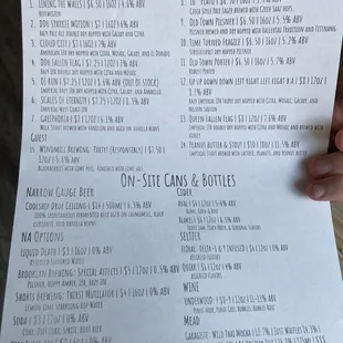 a list of items that are on the table