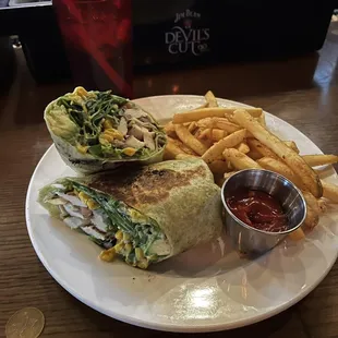 Chicken wrap and fries