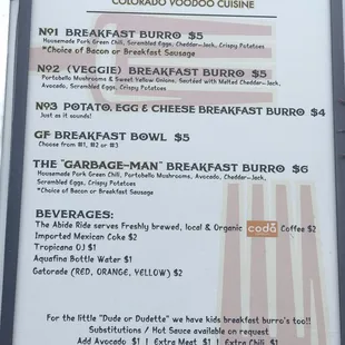 Clearer shot of the menu.