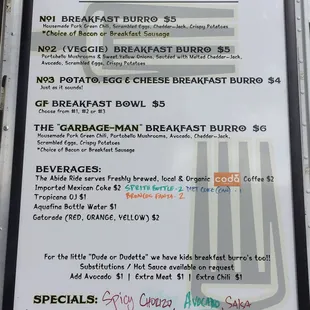 menu