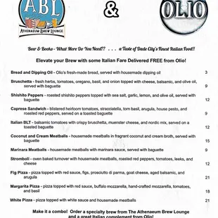 Enjoy a tasty dining experience from Olio Italian Restaurant as you have a beer....or two!