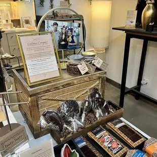 a display of chocolates and pastries