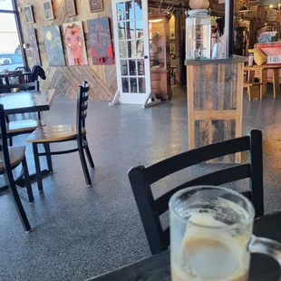 Relaxed environment with hanging art and lots to see!