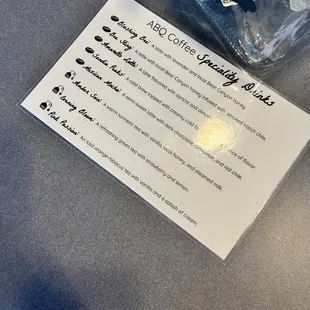 Special drink menu