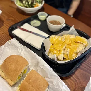 Half hoagie, nachos and salad