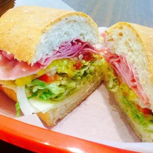 a sandwich cut in half