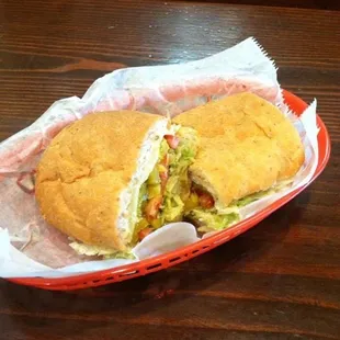 a sandwich in a basket