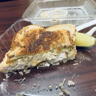 Half of the Turkey Reuben after I had devoured the first half... Amazing! Next time might try fries!