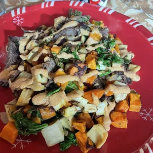 Vegetable hash with smoked beef added. Absolutely delicious.