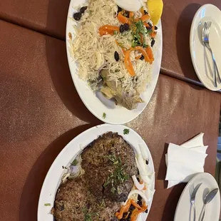 two plates of food on a table