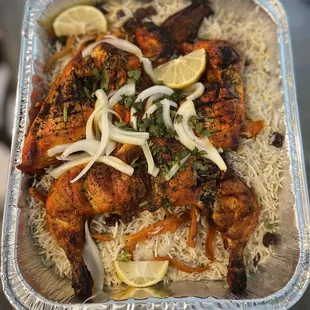 Amazing Whole Grilled Chicken over pulao!