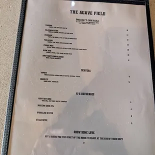 Cocktail and beer menu