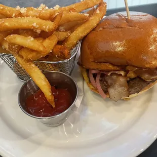 The Albert Burger with truffle Parmesan fries