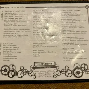 Cocktail menu