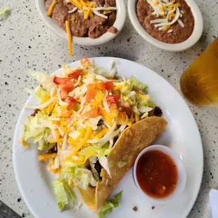 Crispy tacos, refried beans, and refried beans!