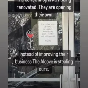 a sign on the door of a coffee shop