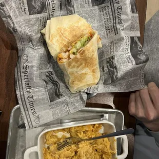 Buffalo Chicken Wrap with side of Mac and Cheese