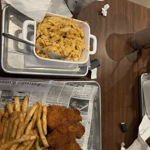 chicken and fries extra side of mac and cheese
