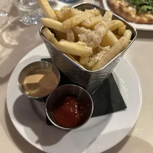 French Fries with ketchup and spicy mayo