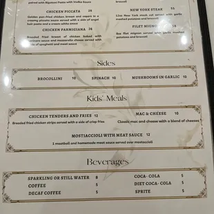 Backside of menu