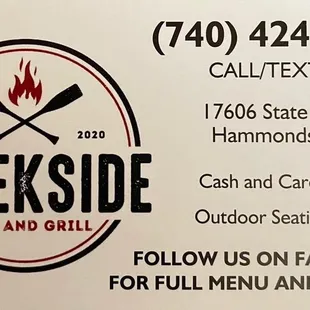 a business card for a restaurant