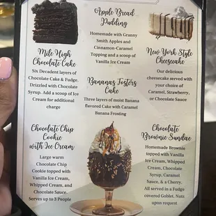 Dessert menu