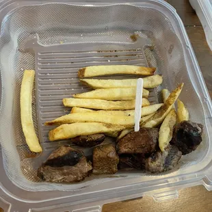 Beef tips and fries