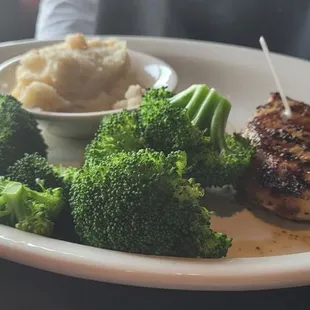$11.99 dinner special pork chop, fresh mashed potatoes and broccoli