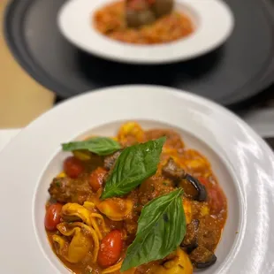 Cheese Tortellini with Beef and Eggplant Ragú