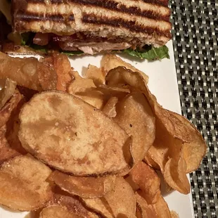 Chicken BLT Panini, with homemade chips. Not a fan of the sandwich.