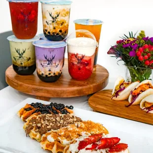a variety of desserts and drinks