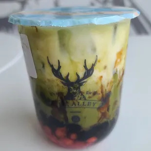 Matcha Brown Sugar Deerioca Milk with Strawberry ($6.25)  06-29-2023