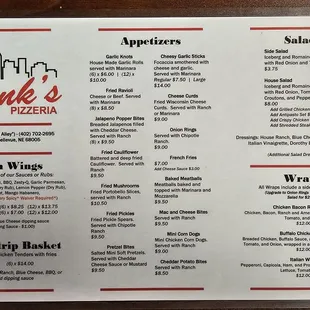 Menu, Appetizers, Salads, Wraps as of September 2024