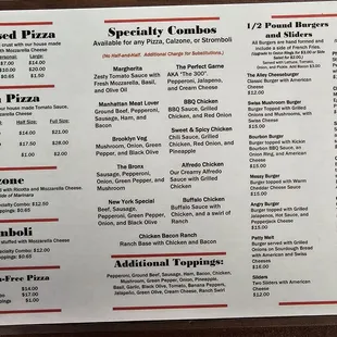 Menu, Pizza side as of September 2024