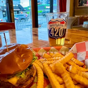 a burger and fries