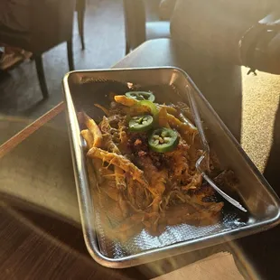 This tiny amount of like 10 fries is the seving size smh