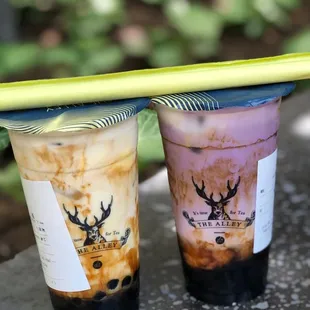 Large Creme Brûlée Brown Sugar Deerioca and  Large Ube Taro Brown Sugar Deerioca