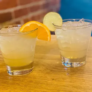 Margaritas - mezcal on the left and classic on the right