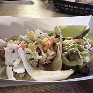 Chicken tinga and asada tacos