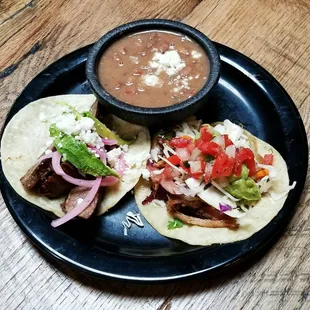 The Dos Tacos (smoked carnitas and carne asada) lunch special.