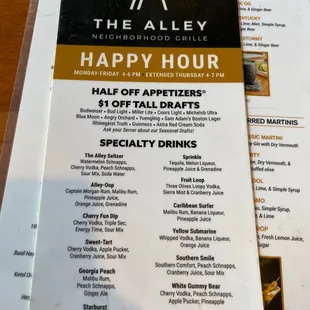 Drink menu