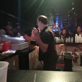 Mike total BS won't serve you if you're smoking on the smoking side The Alley management really needs to access this!!!