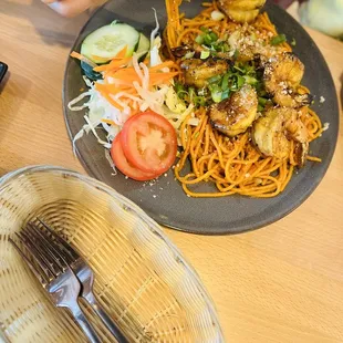 Garlic Noodles with Grilled Shrimp
