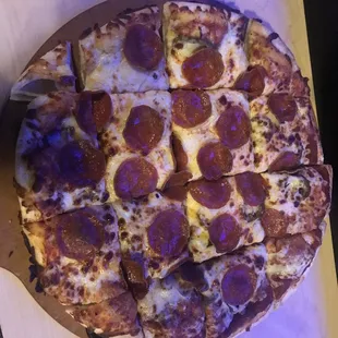 Pepperoni and jalapeño pizza