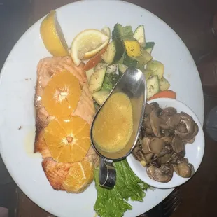 Salmon with a citrus dill reduction cooked perfectly