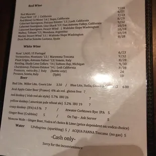 Drink menu