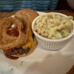 Western burger with side of spicy mac